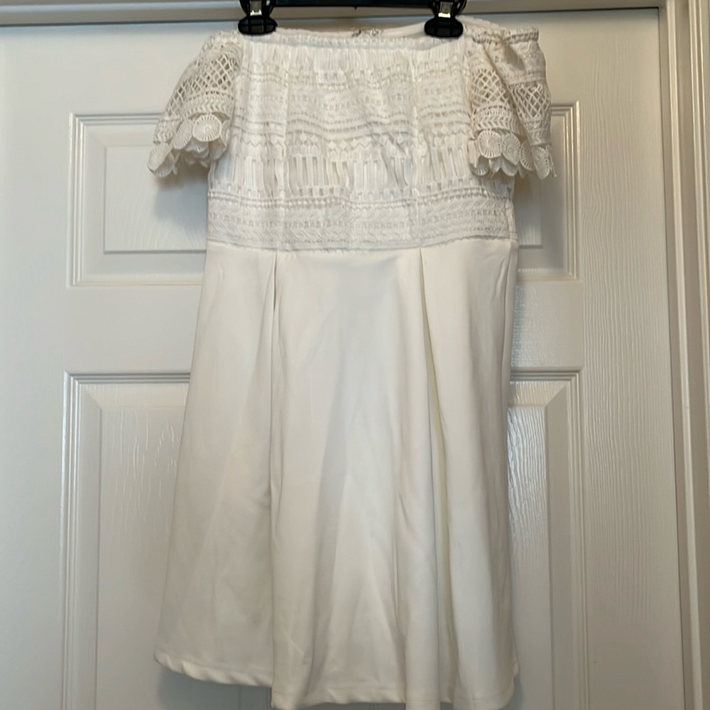 Francescas off the shoulder white dress size small.
